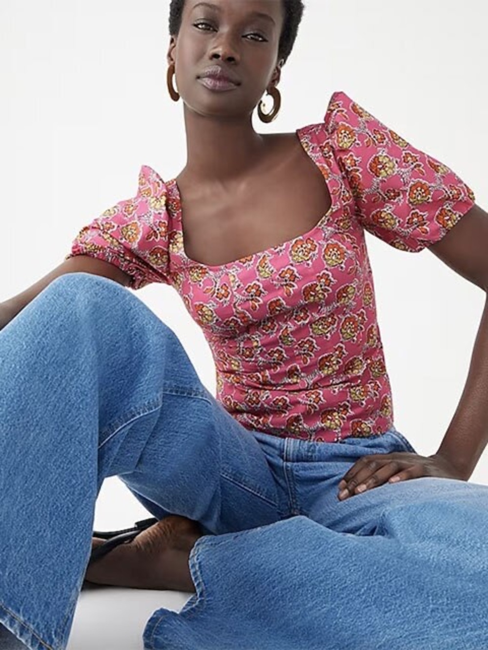 J. Crew Collection 00Pink Floral Puff Sleeve Smocked Top